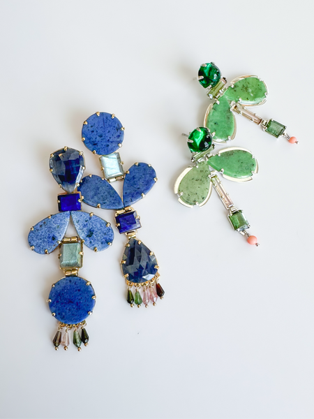 Sapphire, Labdorite, Lapis Lazuli and Tourmaline Earrings