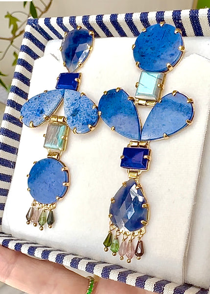 Sapphire, Labdorite, Lapis Lazuli and Tourmaline Earrings