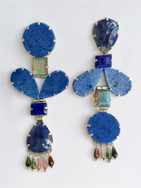 Sapphire, Labdorite, Lapis Lazuli and Tourmaline Earrings