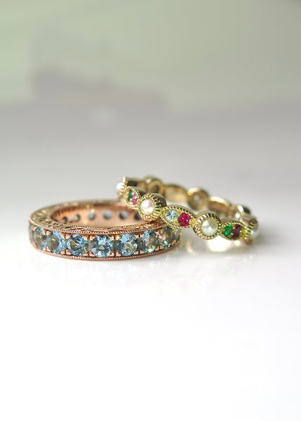 18ct Rose Gold Eternity Ring With Aquamarine