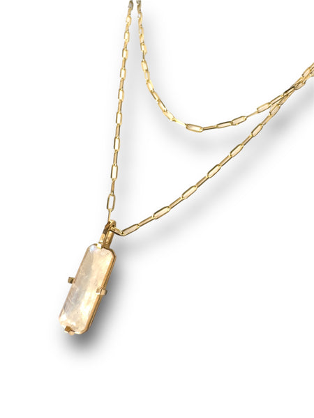 9ct Gold Paperclip Chain with Moonstone Pendant