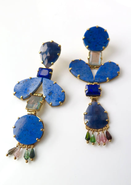 Sapphire, Labdorite, Lapis Lazuli and Tourmaline Earrings